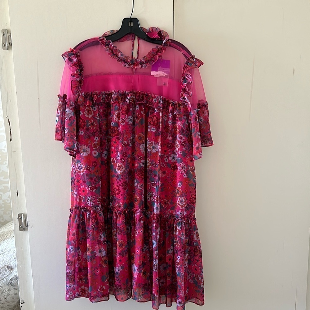 Floral Pink Tiered Chiffon Dress